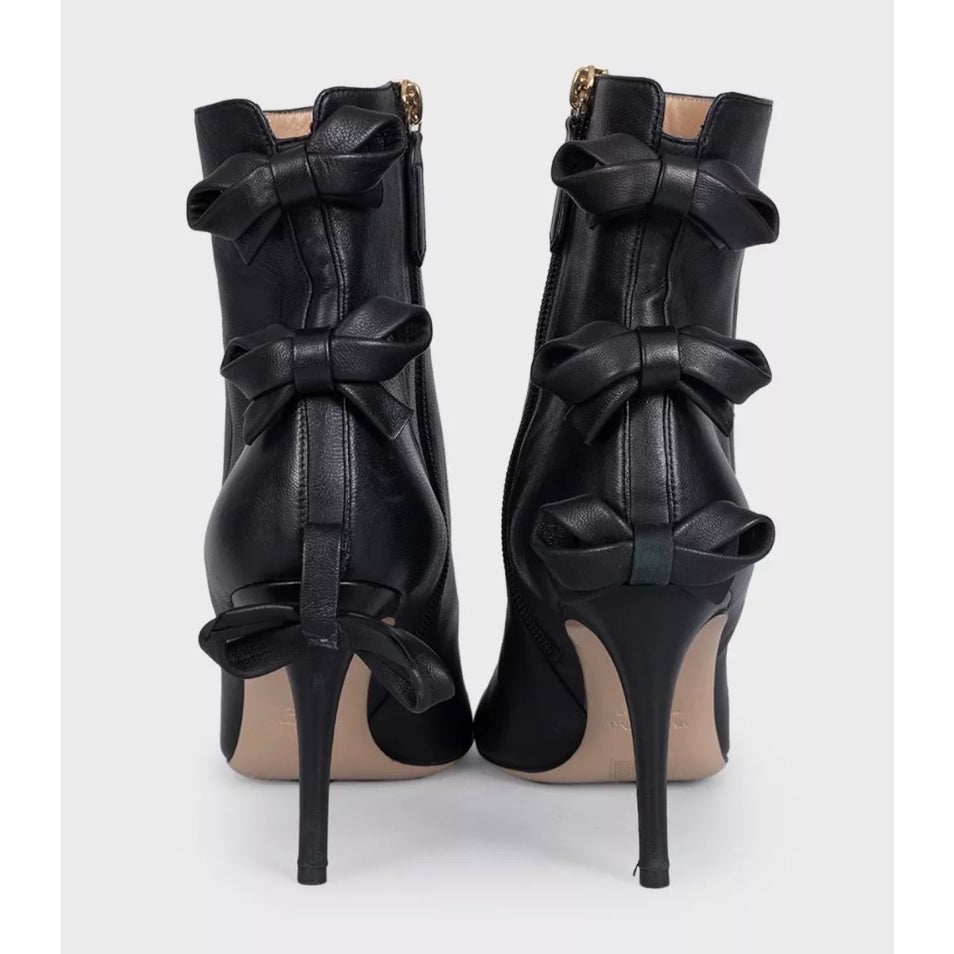 Valentino Black Leather Bow Ankle Boots Stiletto EU 40 Pre-owned