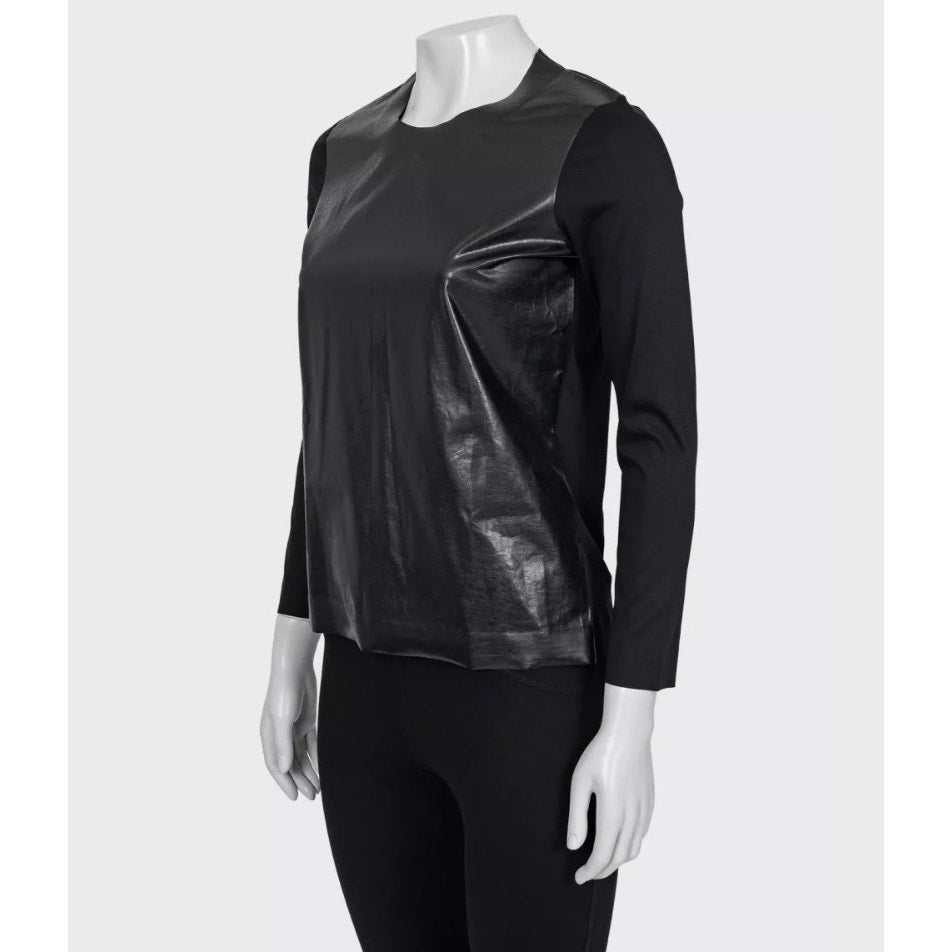 Celine Straight Longsleeve Top with Eco-Leather Detail, S Pre-owned