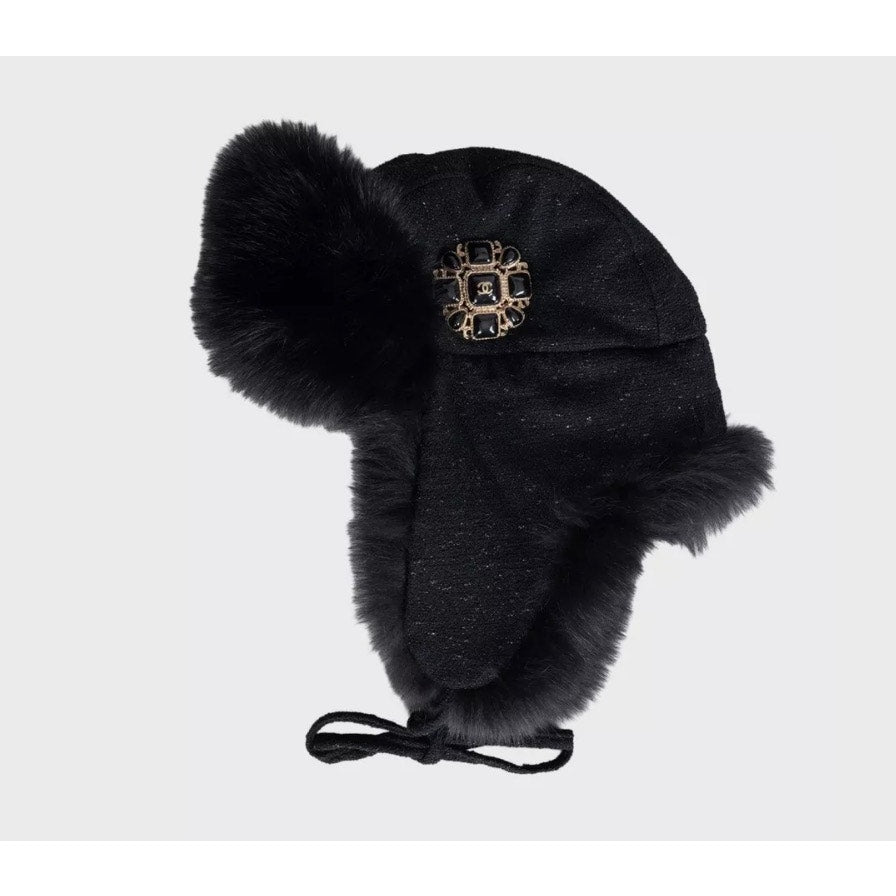 Chanel Black Faux Fur & Wool Hat Sz.57 Pre-owned