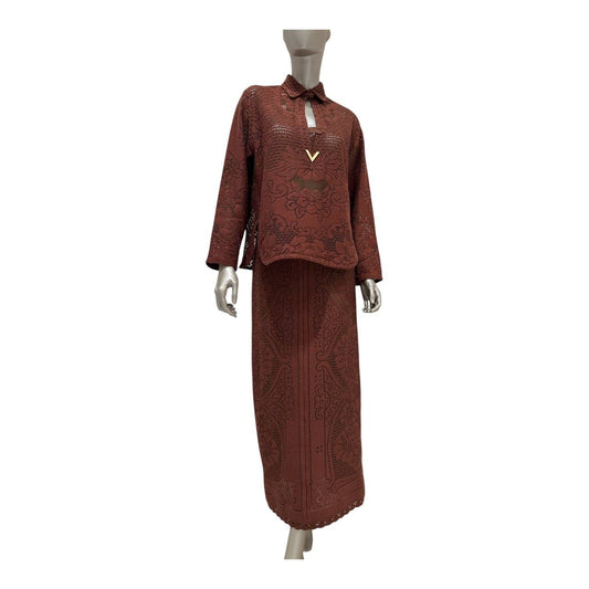 NWT Valentino Brown Laser-Cut Leather Two-Piece Set IT40 pre-owned