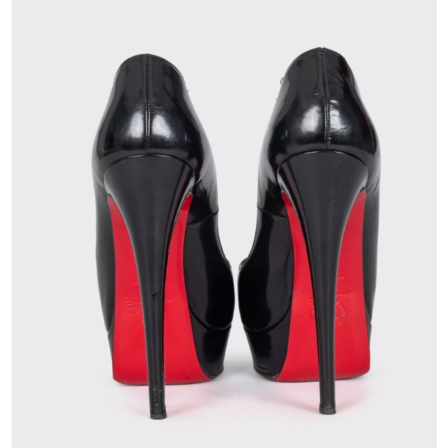Christian Louboutin Black Leather Lady Peep Pumps - Sz 37 Pre-owned