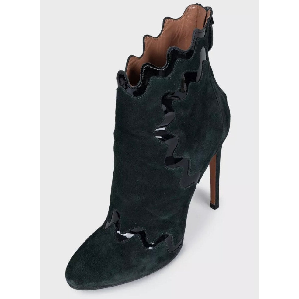 Alaïa Green Suede & Patent Leather Ankle Boots Sz.39 Pre-owned