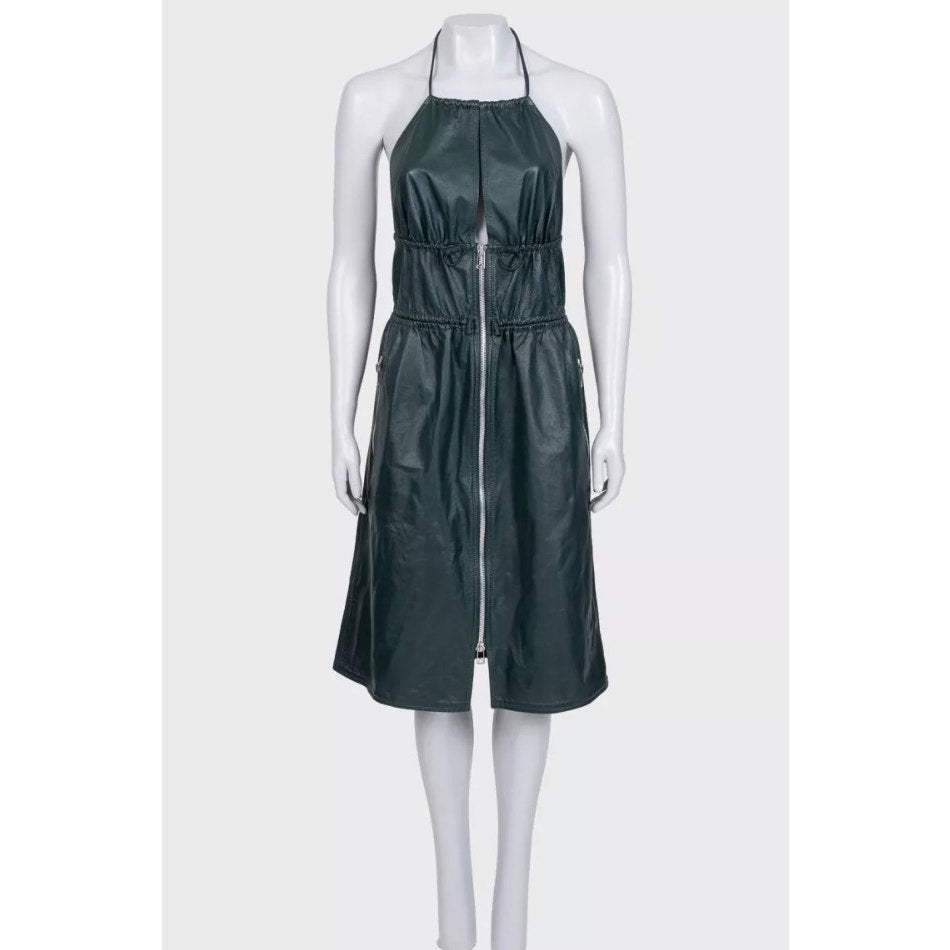 Bottega Veneta Green Leather Fitted Dress Sz.40 Pre-owned