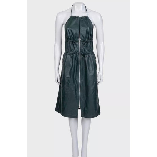 Bottega Veneta Green Leather Fitted Dress Sz.40 Pre-owned