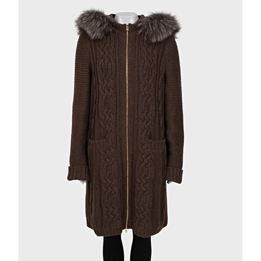Loro Piana Cashmere Hooded Faux Fox Fur Trim Cardigan Coat 4XL Pre-owned
