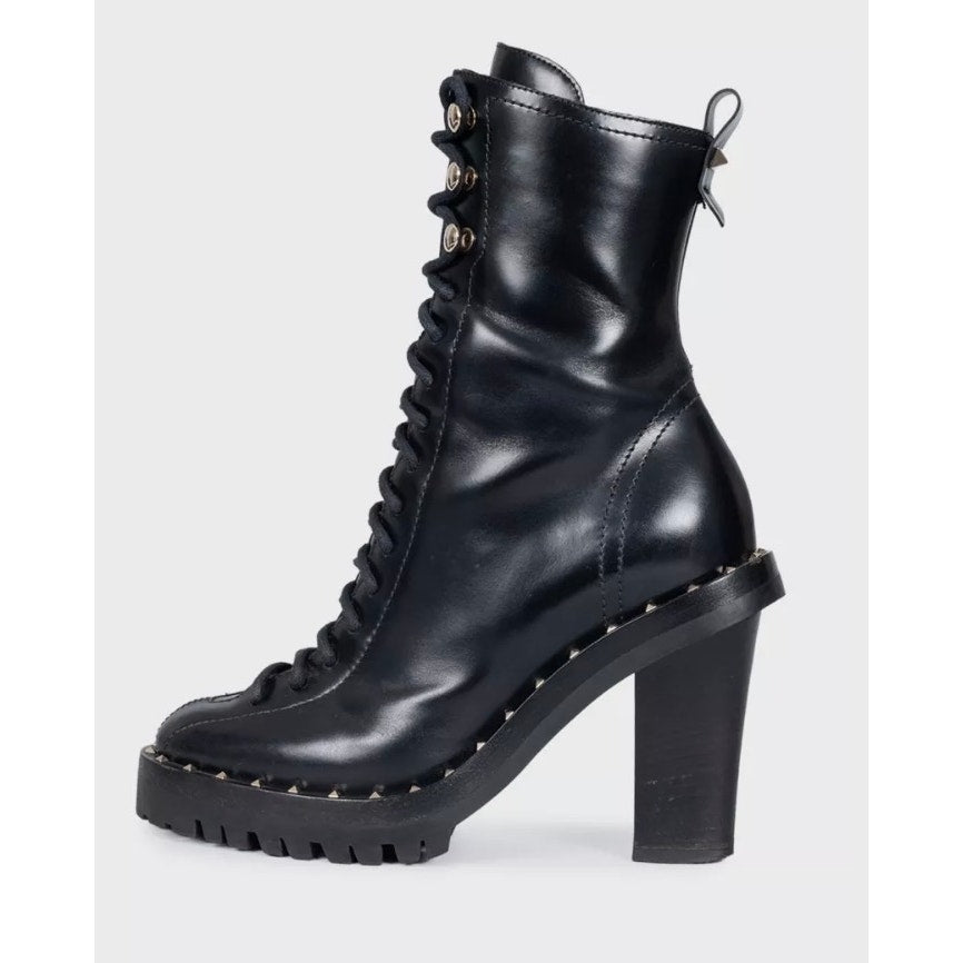 Valentino Garavani Rockstud Black Leather Ankle Boots Sz.36 Pre-owned