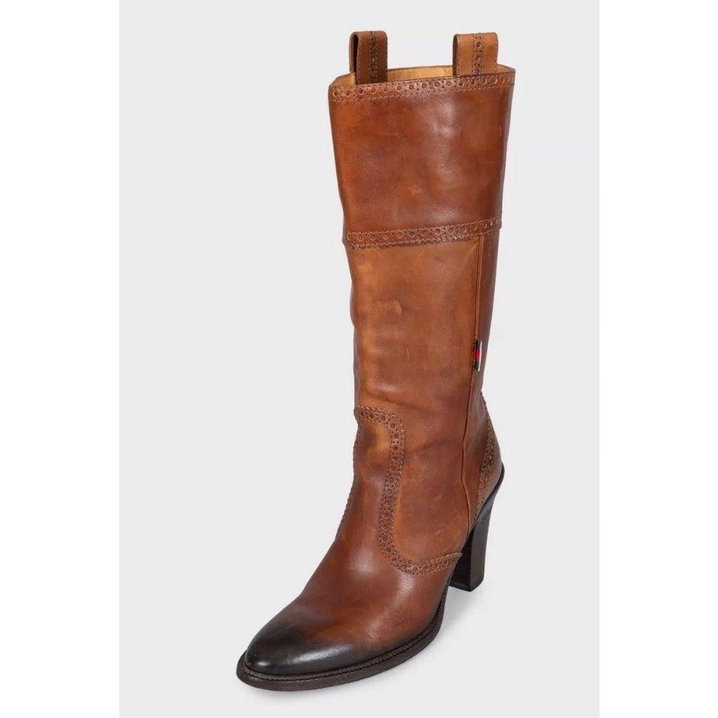 Gucci Brown Leather Logo Boots - EU 37 Pre-owned