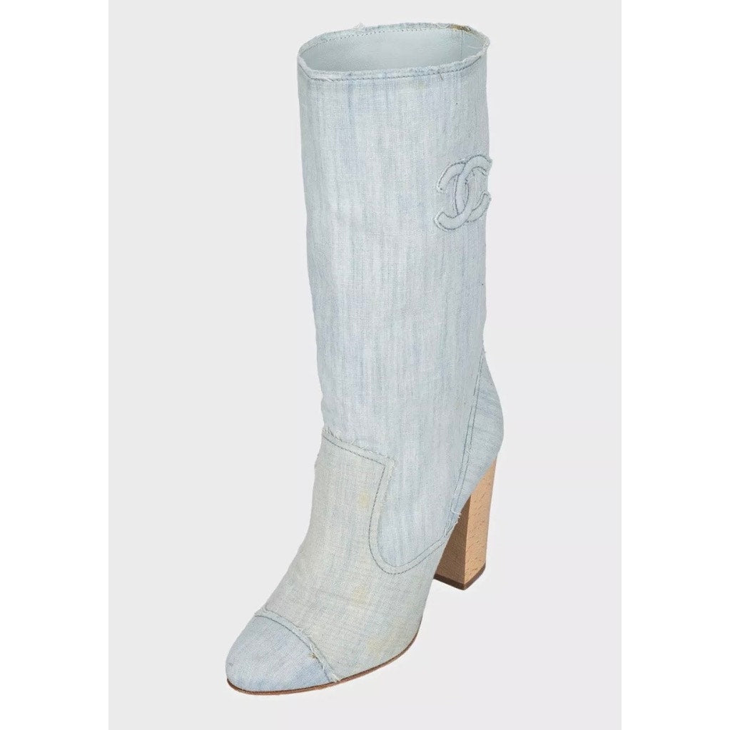 Chanel Logo Denim Ankle Boots - EU 39.5  Pre-owned