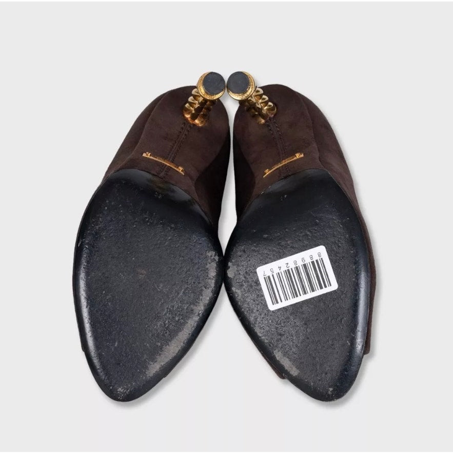 Tom Ford Brown Suede Open Toe Sculpted Heel Shoes Sz.38 Pre-owned