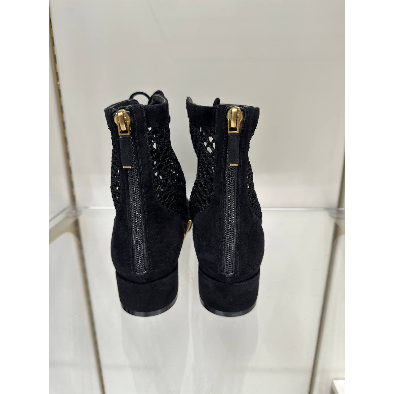 NWOB Christian Dior Mesh Black Suede & Lace Ankle Boots Sz.38 Pre-owned