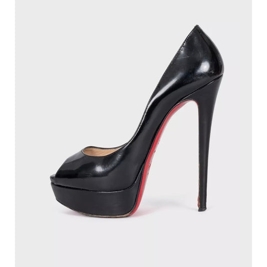Christian Louboutin Black Leather Lady Peep Pumps - Sz 37 Pre-owned