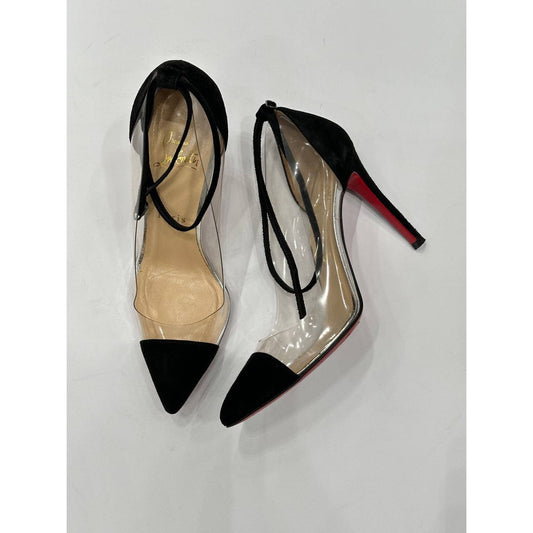 Christian Louboutin Bis Un Bout Black Suede & PVC Pumps Sz.37.5 Pre-owned