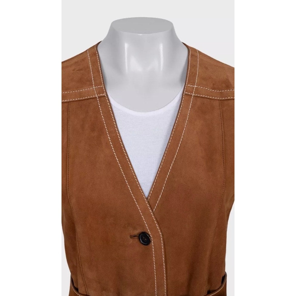 Prada Brown Lambskin Long Vest with Belt - IT40 / S  pre-owned
