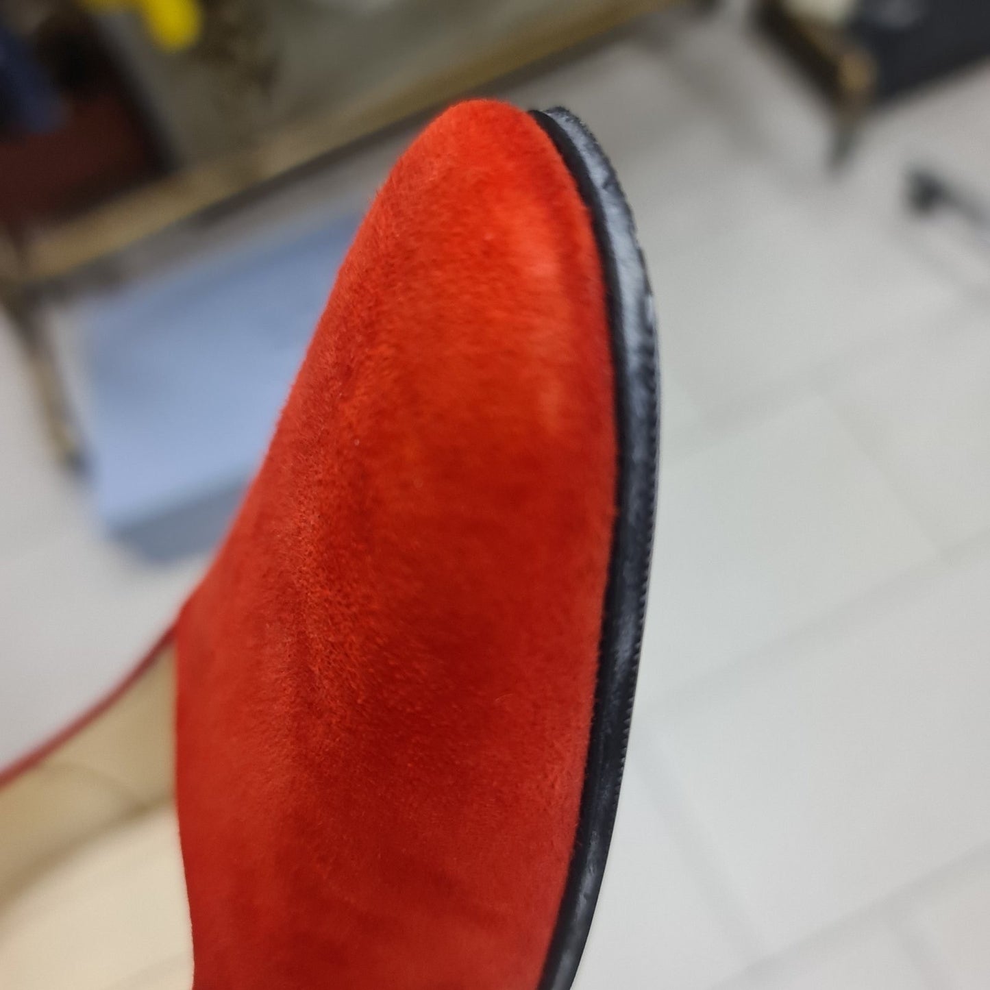 Celine Bright Red Suede Heels Pumps Sz.38 Pre-Owned