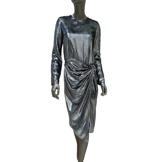 Saint Laurent Metallic Printed Midi Dress - Size 38 pre-owned