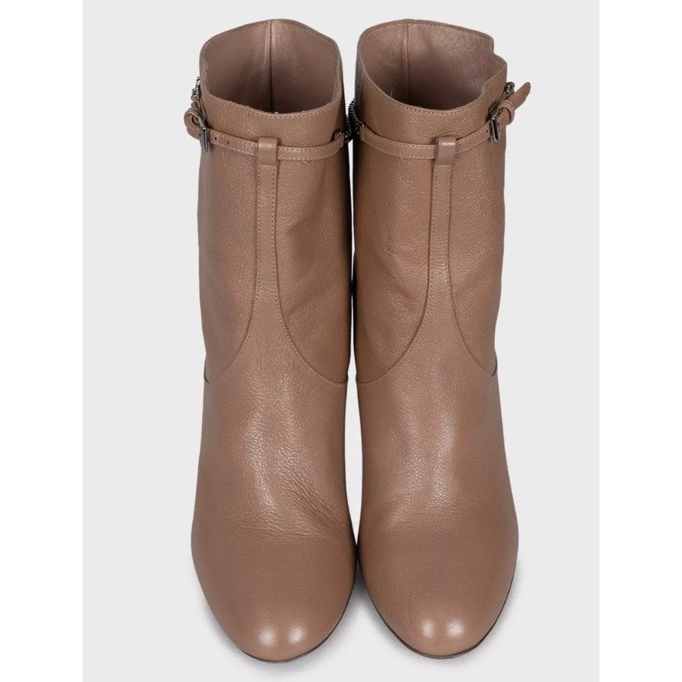 Christian Dior Brown Leather Chain Ankle Boots 38.5 Pre-owned