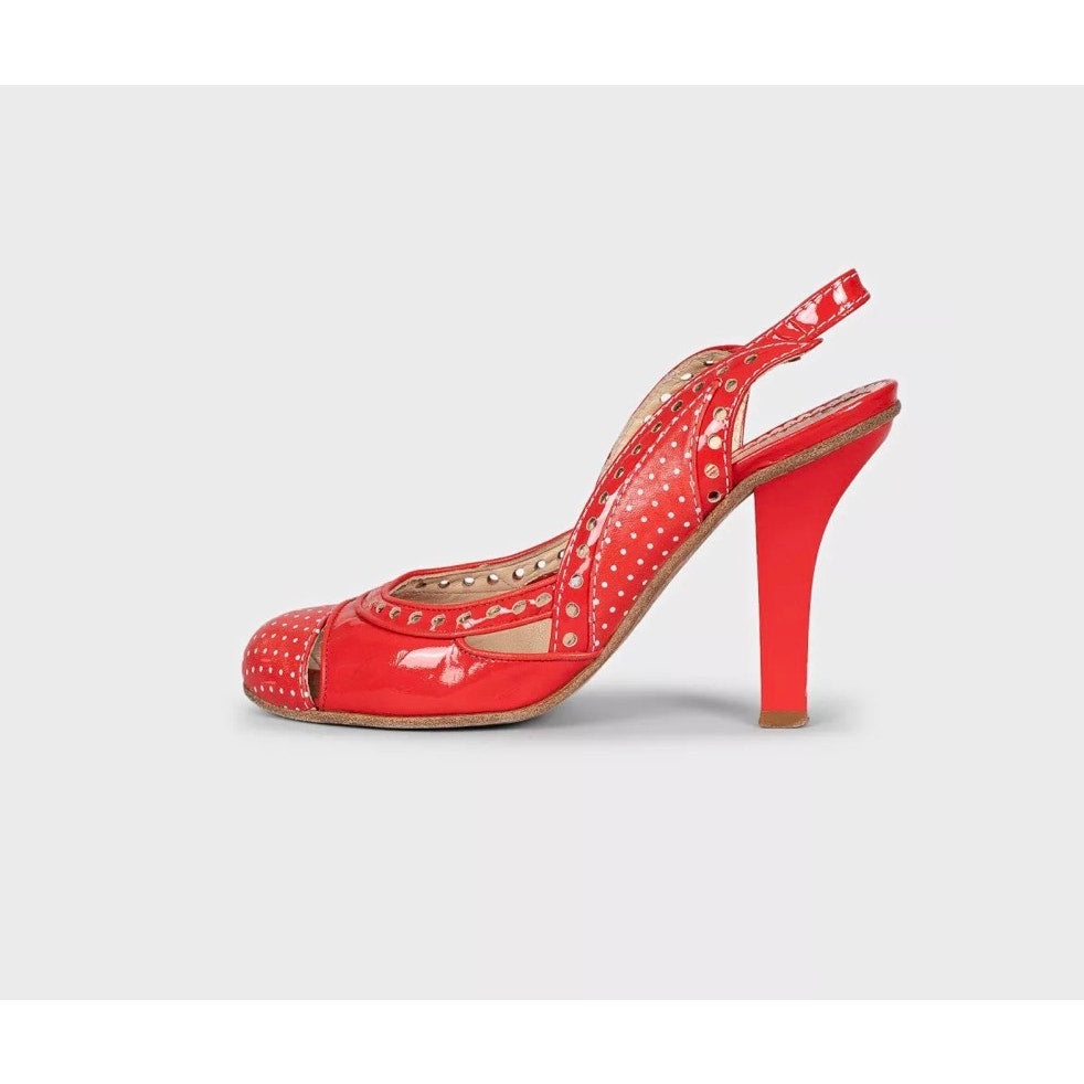 Galliano Red Polka Dot Leather Slingback Pumps EU 37 Pre-owned