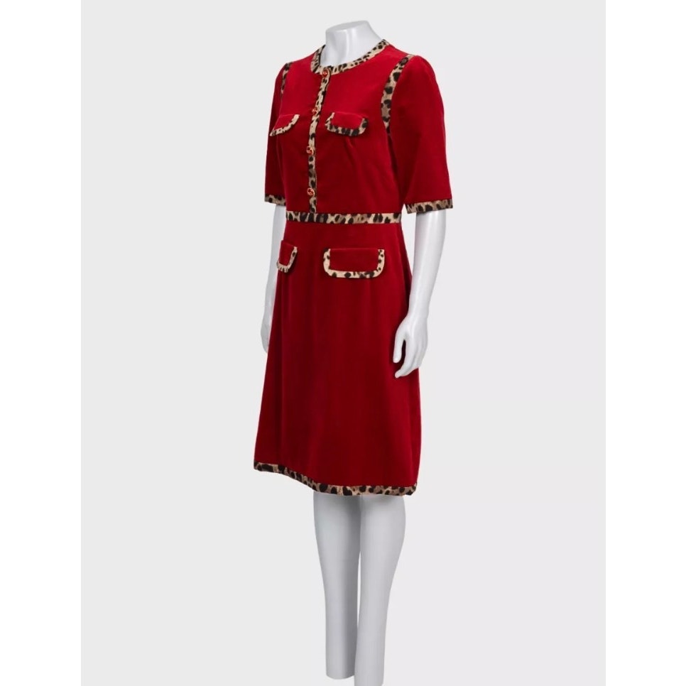 Dolce & Gabbana Red Velvet Animal Print Dress Sz.46/XL pre-owned