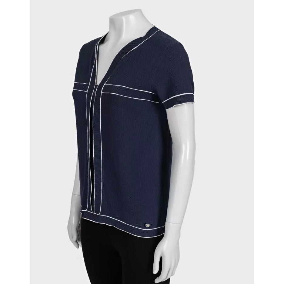 CHANEL Blue Cotton T-Shirt with White Contrast Trim Sz.38 Pre-owned