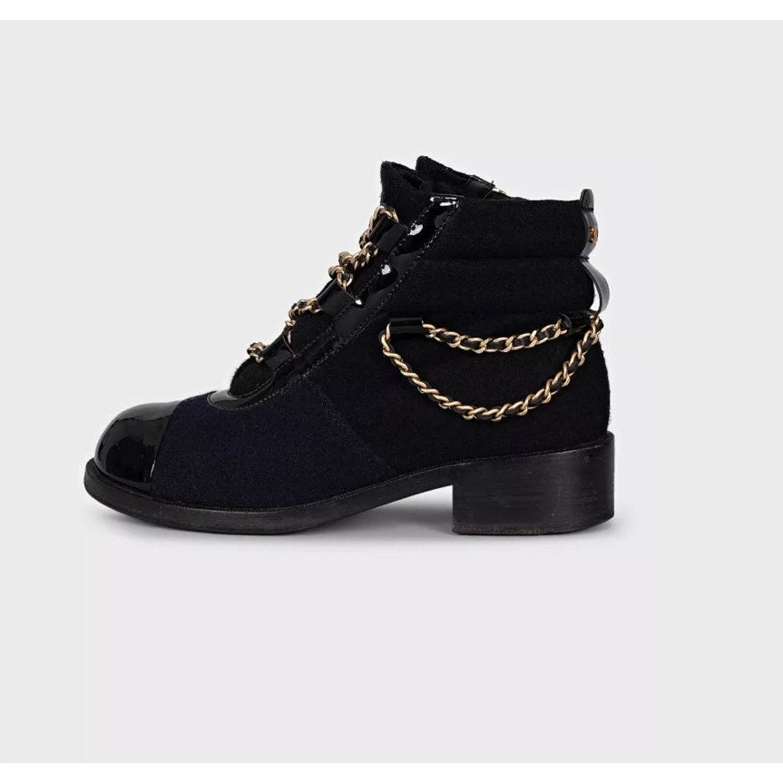 Chanel Paris-Salzburg Black Textile Chain Boots - Size 39 Pre-owned