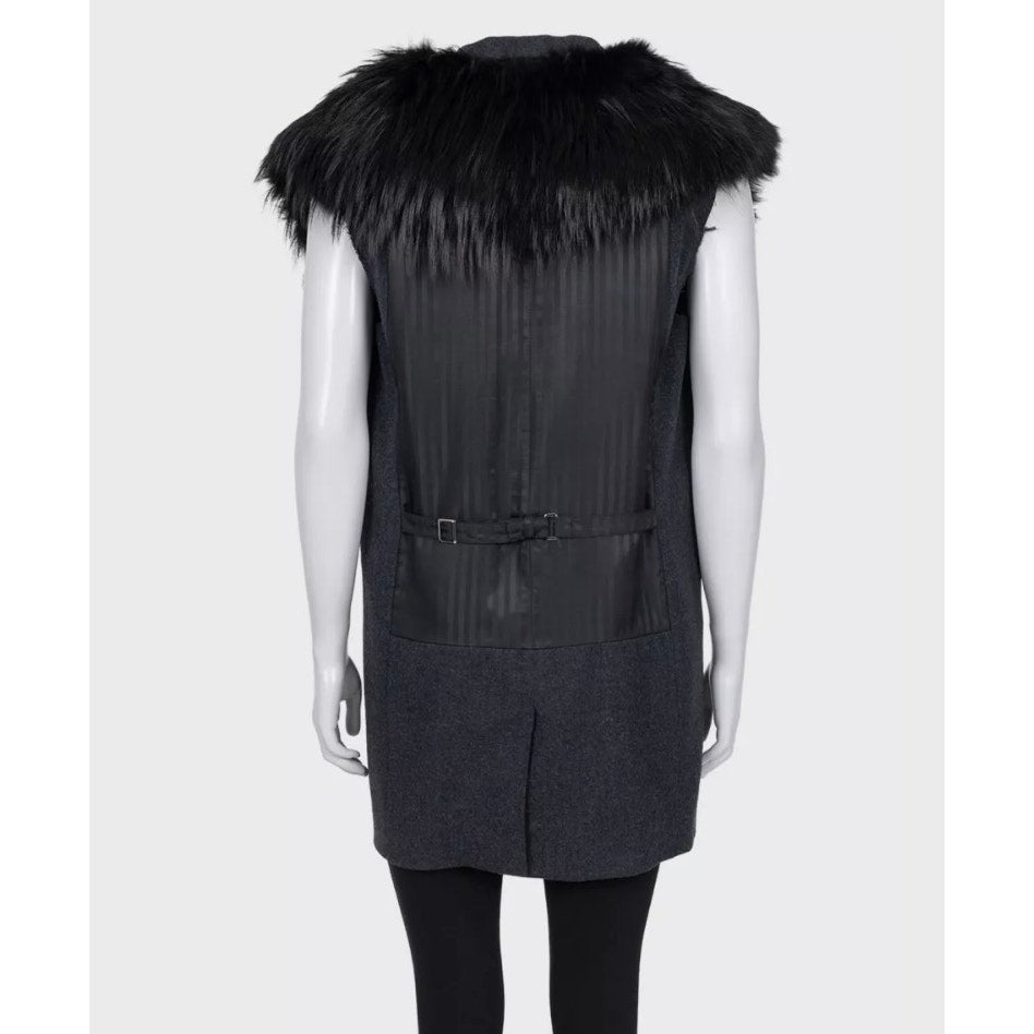 Dolce & Gabbana Gray Wool & Faux Fur Double-Breasted Vest Sz.40 pre-owned