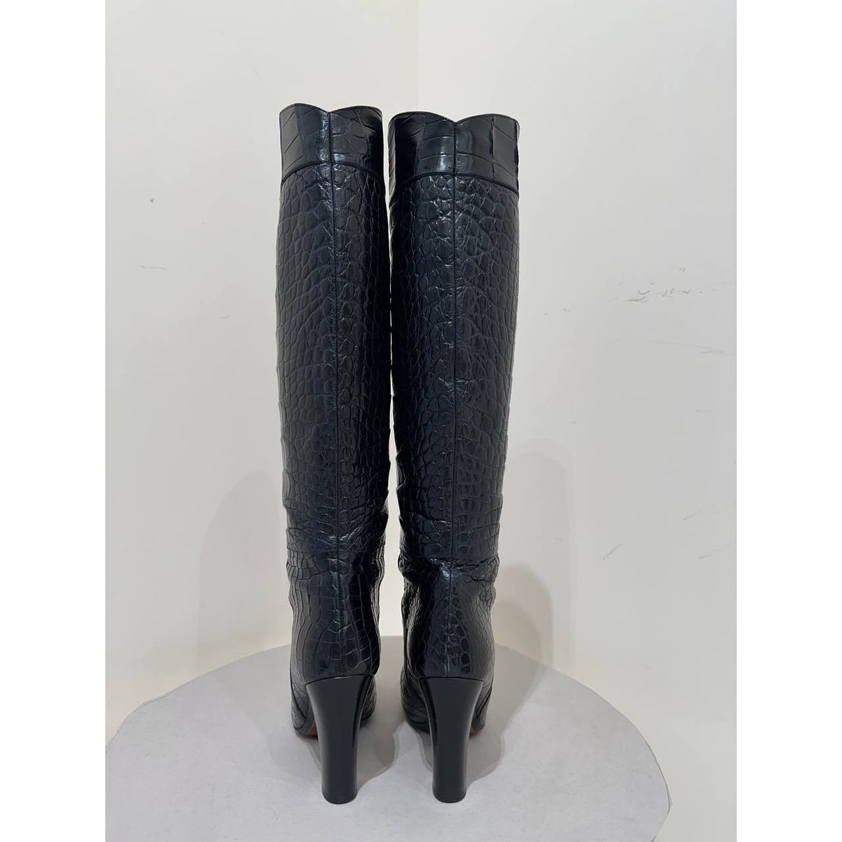 Brioni Black Leather Knee-High Boots Sz.39 Pre-owned