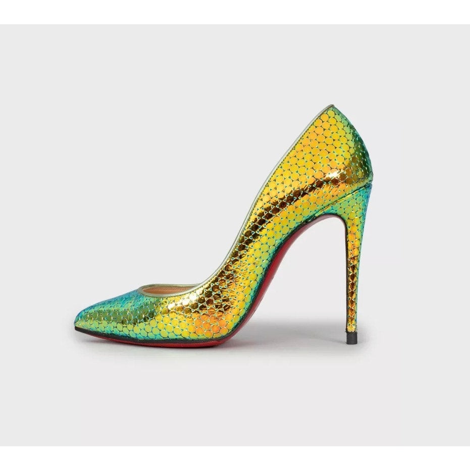 Christian Louboutin Pigalle Green Leather Pumps Sz.37 pre-owned