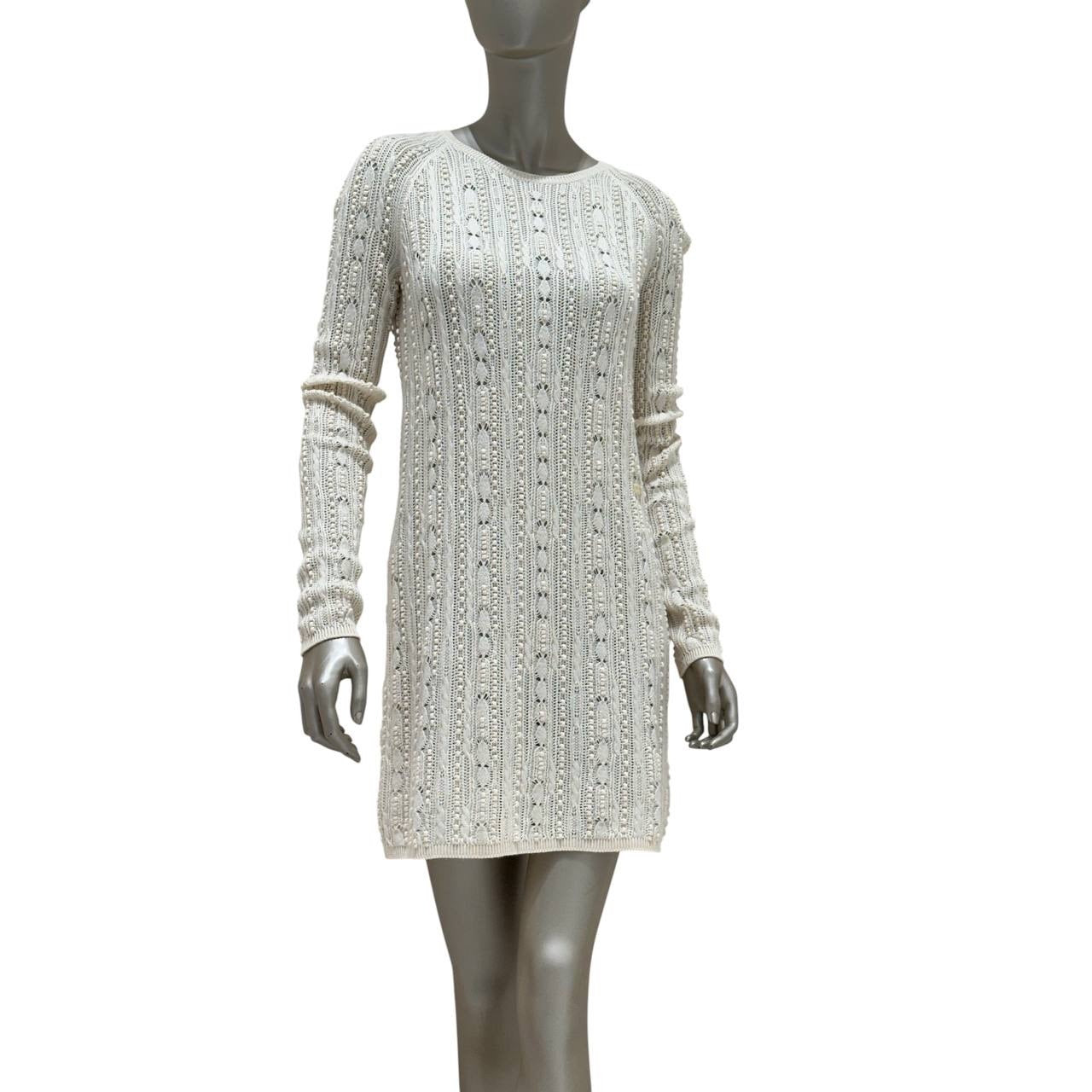 Elegant Chanel Knit Cream Wool Blend Dress Sz.40 Pre-owned