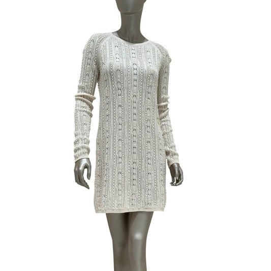 Elegant Chanel Knit Cream Wool Blend Dress Sz.40 Pre-owned