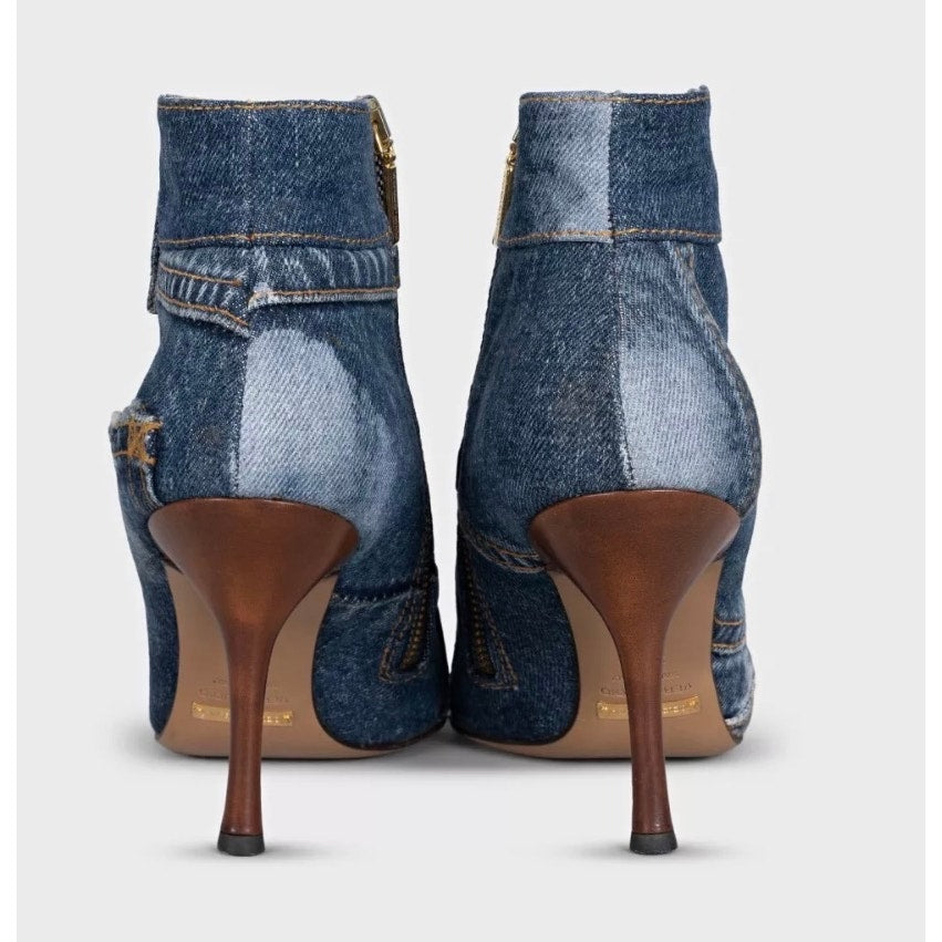 Dolce & Gabbana Denim Animal Print Ankle Boots Sz. 38.5 Pre-owned