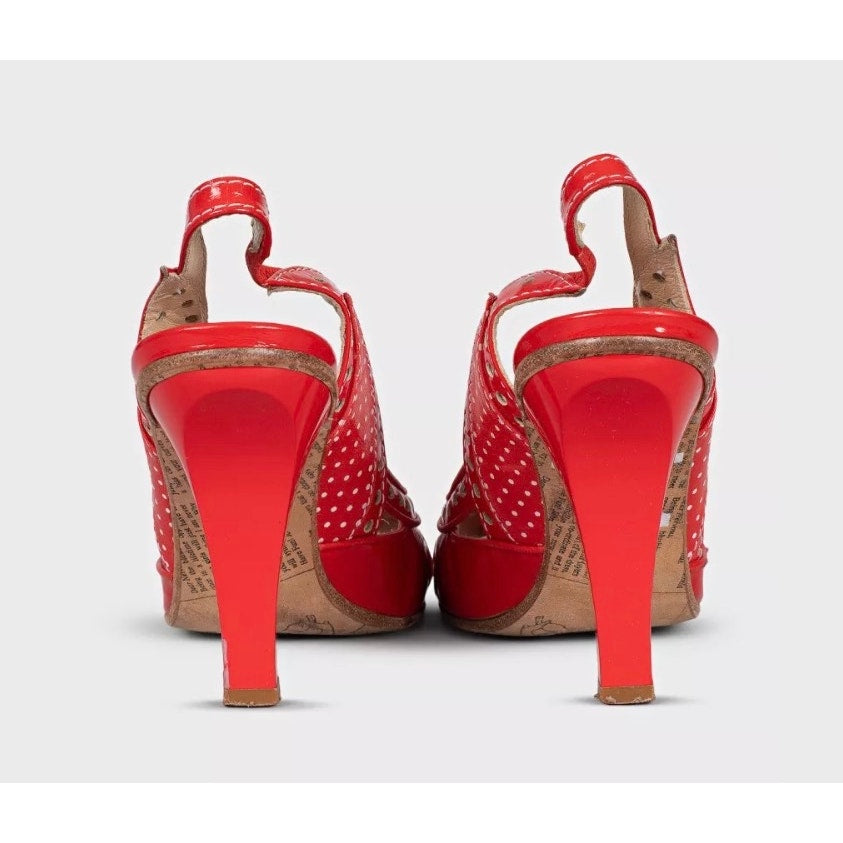 Galliano Red Polka Dot Leather Slingback Pumps EU 37 Pre-owned