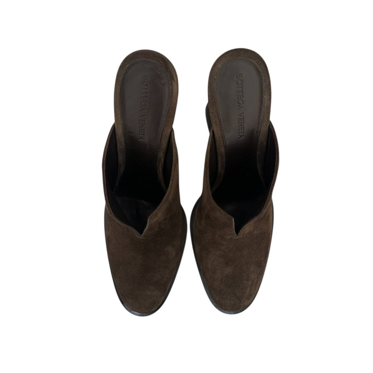 NWOB Bottega Veneta Cha-Cha Brown Suede Mules  Sz 39 pre-owned