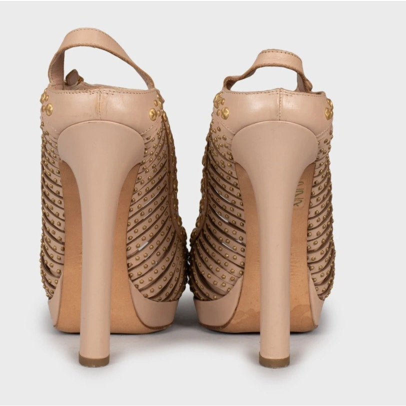 Alexander McQueen Pink Leather Gold Details Sandals Sz.37 Pre-owned