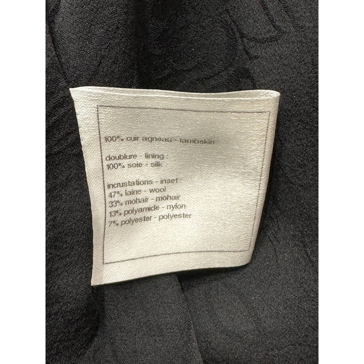 CHANEL Vintage Black Leather Bouclé Trim Jacket Sz. 42-44 Pre-owned