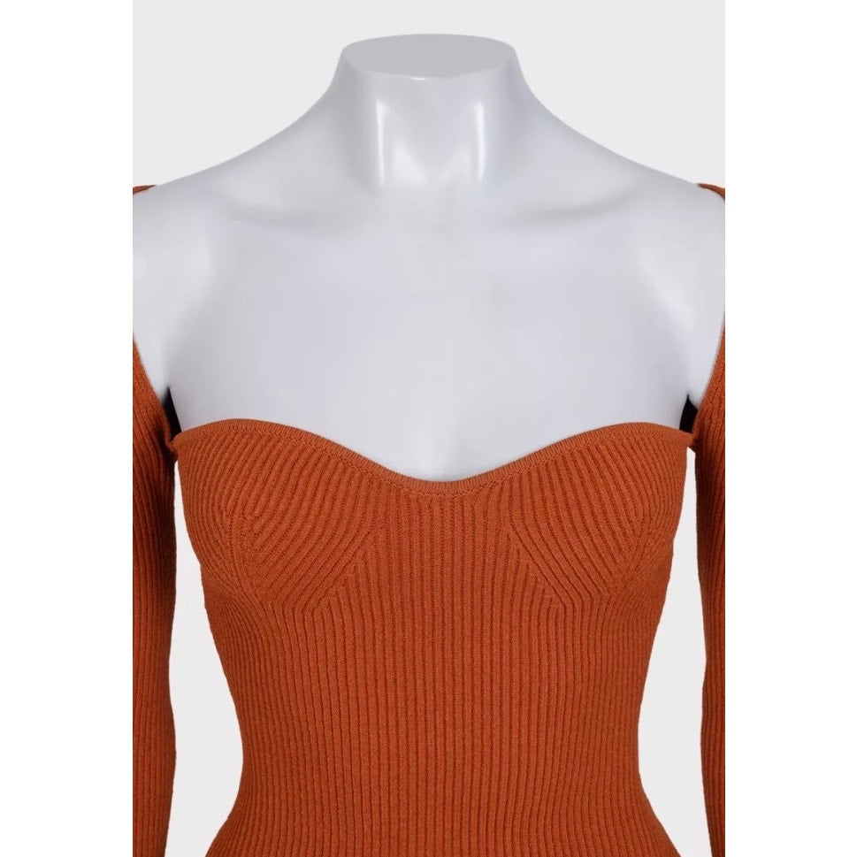 NWT KHAITE Orange Ribbed Long Sleeve Top - Size S Pre-owned