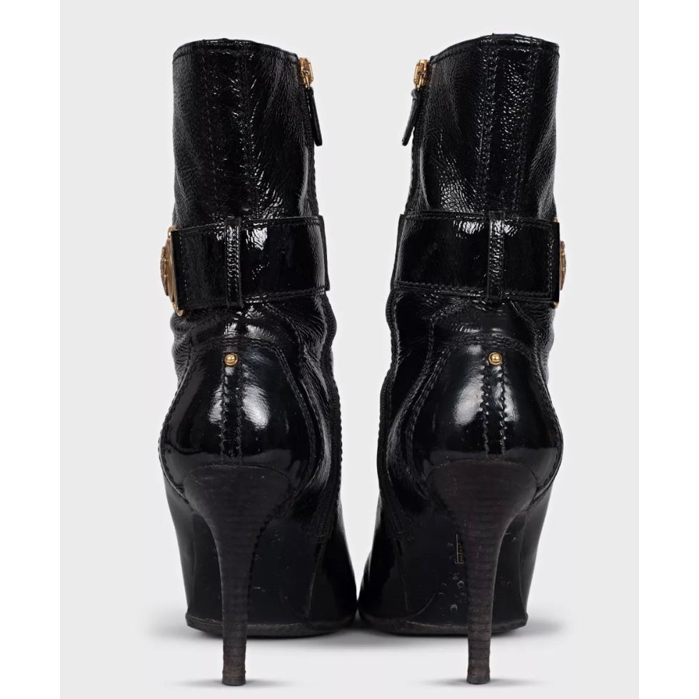 Gucci Black Patent Leather Knee High Boots EU 39 Pre-owned
