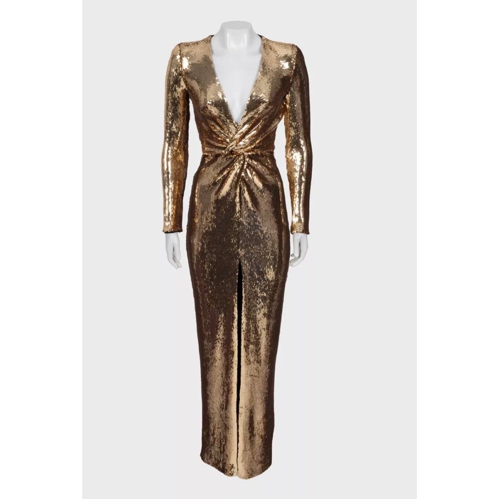 NWOT Nadine Merabi Jennifer Gold Sequin Maxi Dress 34/XS pre-owned