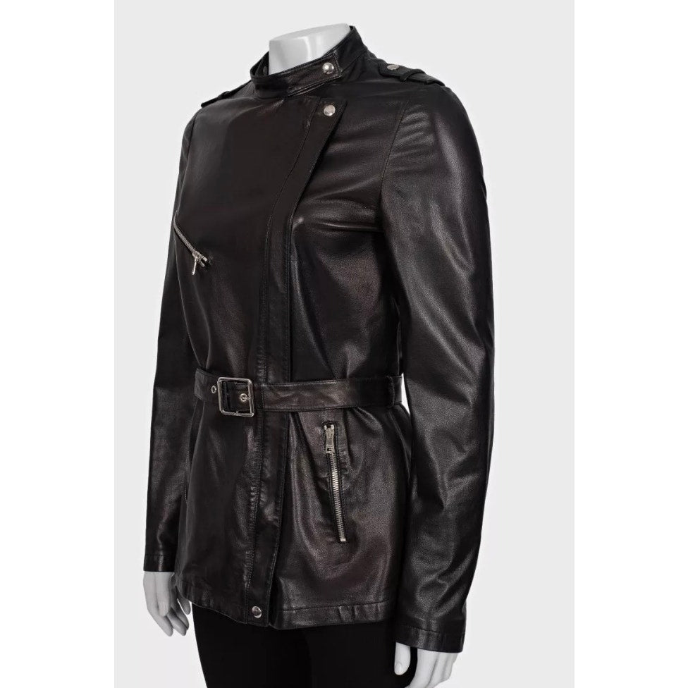 Gucci Black Leather Belted Jacket - IT 40 / S Pre-owned