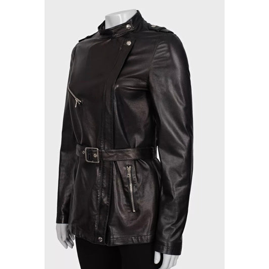 Gucci Black Leather Belted Jacket - IT 40 / S Pre-owned