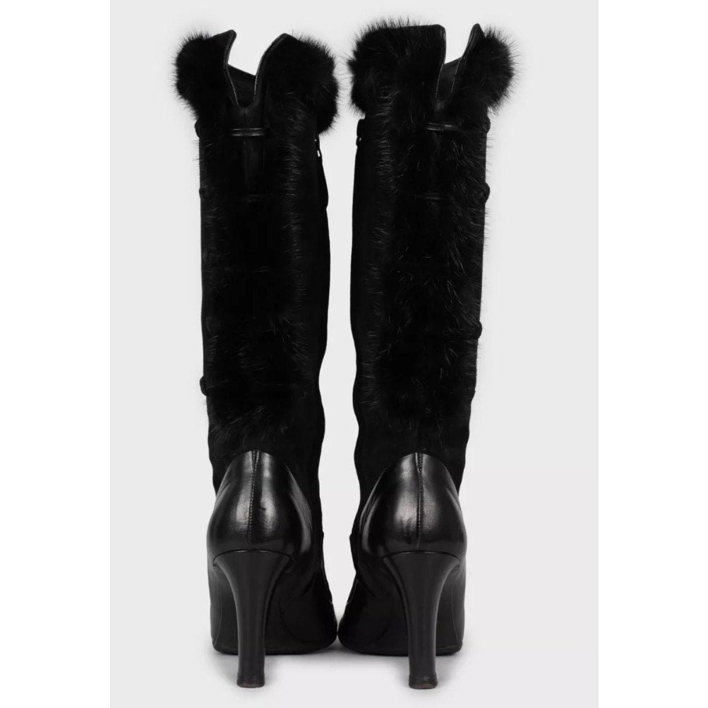 Alexander McQueen Black Suede faux Fur Trim Boots - EU 39.5 Pre-owned
