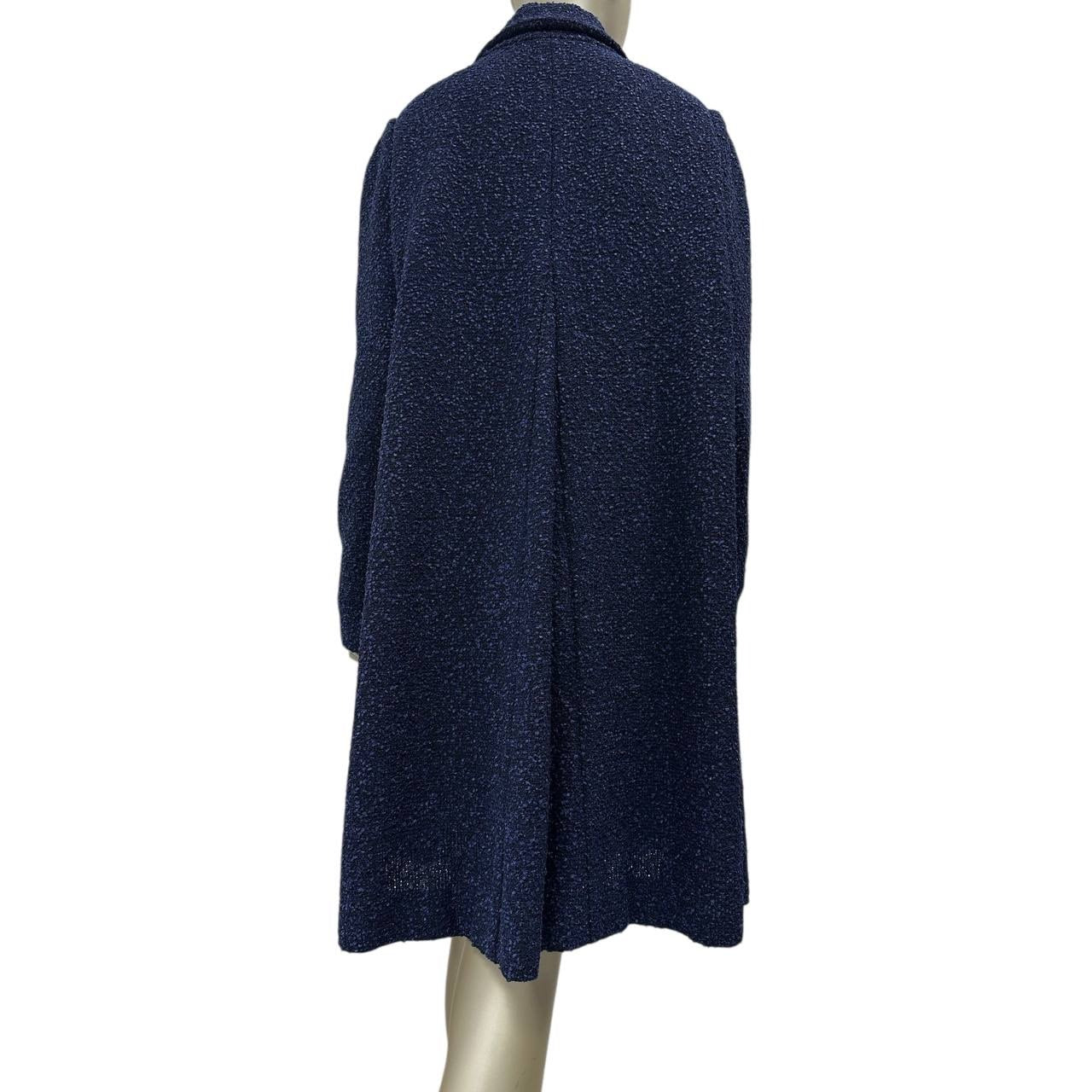 Elegant Chanel Navy Blue Tweed Mid-Length Coat - Size 50 Pre-owned
