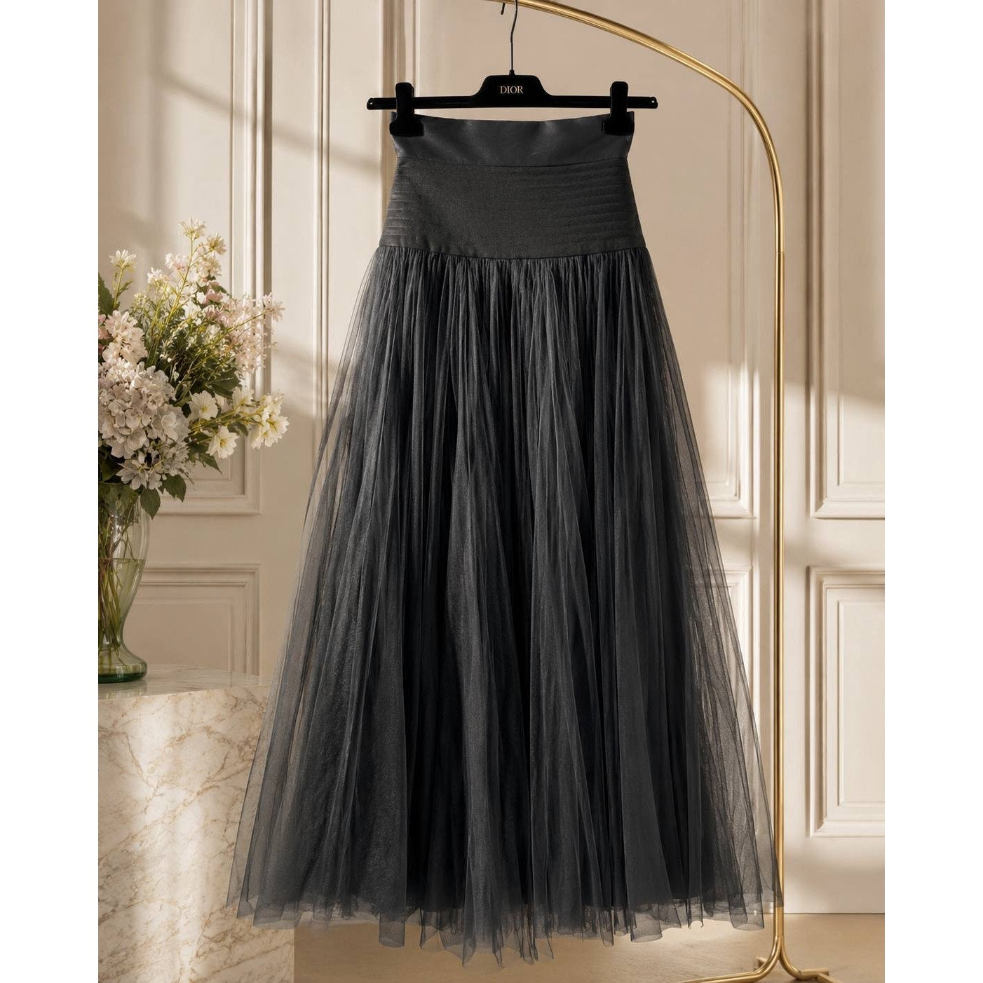 Dior Pleated Tulle Maxi Skirt  Sz.38 Pre-owned