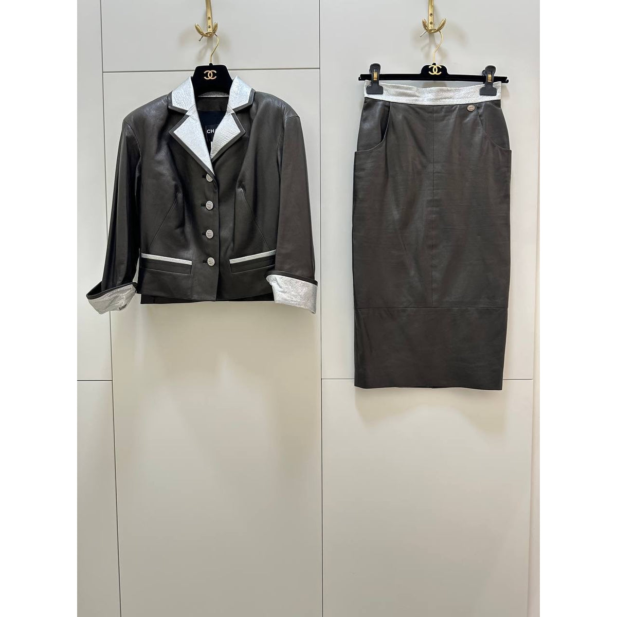 Chanel Black Lambskin Leather Two-Piece Suit Set  Sz.40/36 Pre-owned