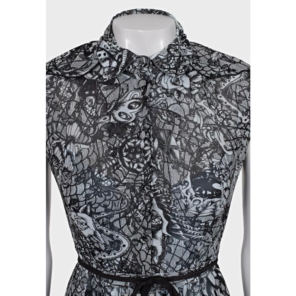 Alexander McQueen Black Silk Lace Evening Dress Sz.40 Pre-owned