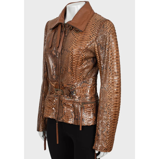 Roberto Cavalli Brown Python Leather Jacket - Size42/ M Pre-owned