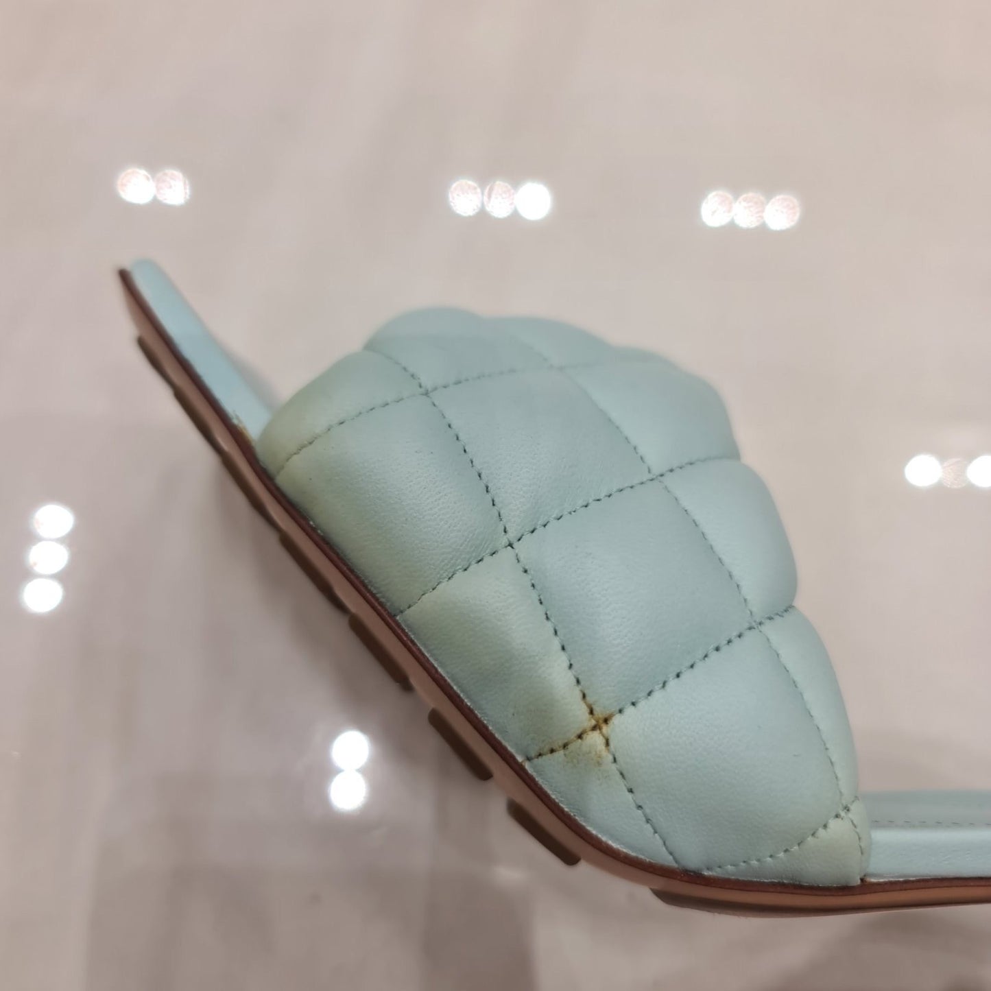 Bottega Veneta Light Blue Quilted Leather Lido Slide Sandals Sz.40 pre-owned