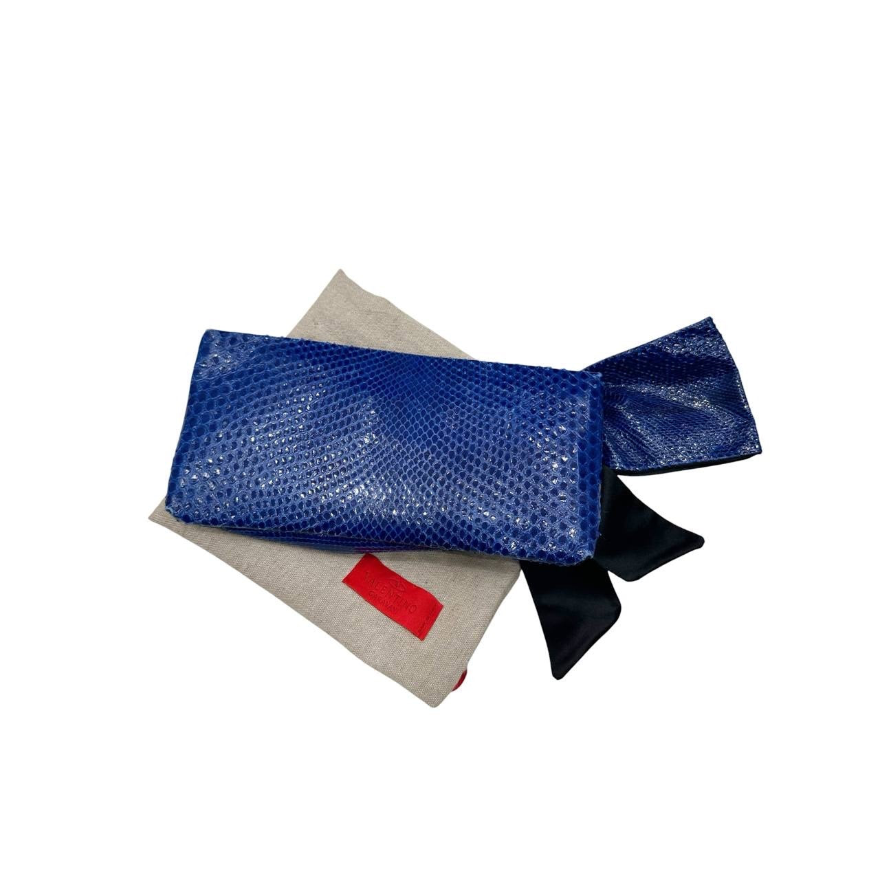Valentino Garavani Blue Snakeskin Print Lambskin Clutch Bow Bag pre-owned