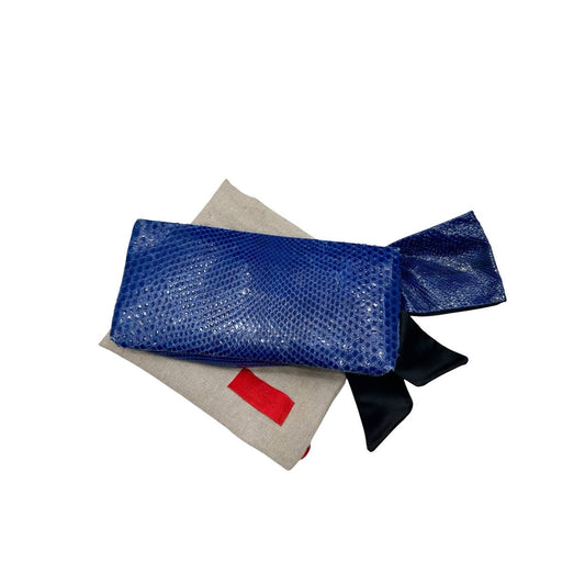 Valentino Garavani Blue Snakeskin Print Lambskin Clutch Bow Bag pre-owned