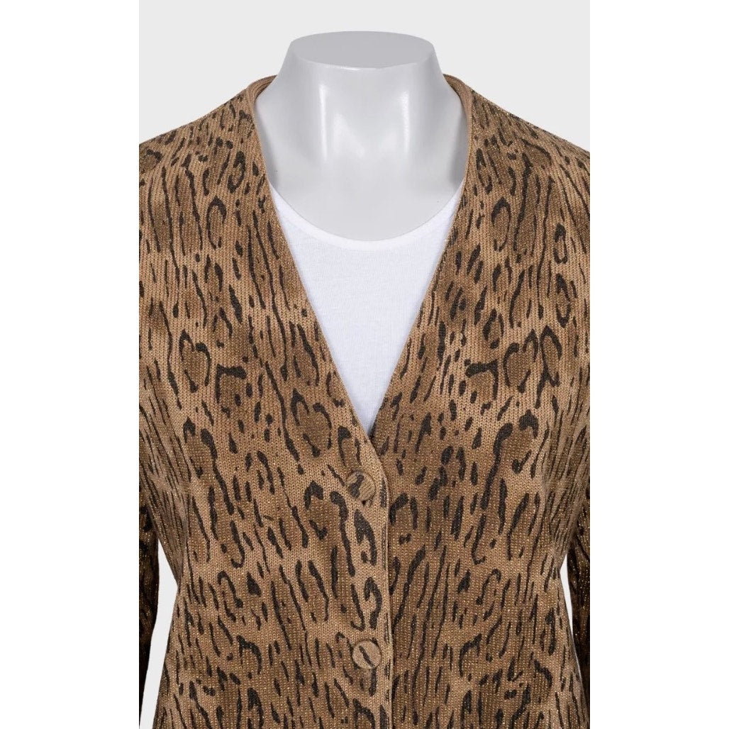 Luxurious Saint Laurent Animal Print Wool Blend Cardigan XS Pre-owned