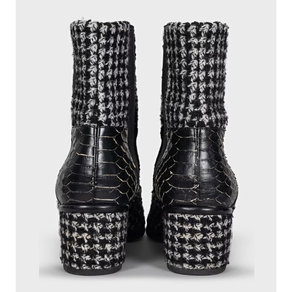 Chanel Tweed Ankle Boots, Size 38.5 Pre-owned